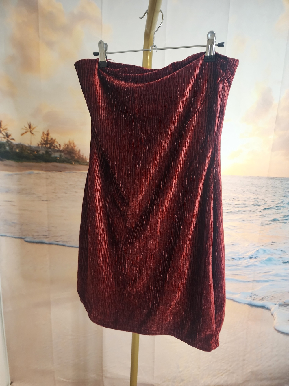 NAKED WARDROBE Women’s Strapless Velvet Party Dress - Deep Burgundy